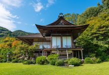 Japanese House in a Forest Landscape with Views of Trees and Sky