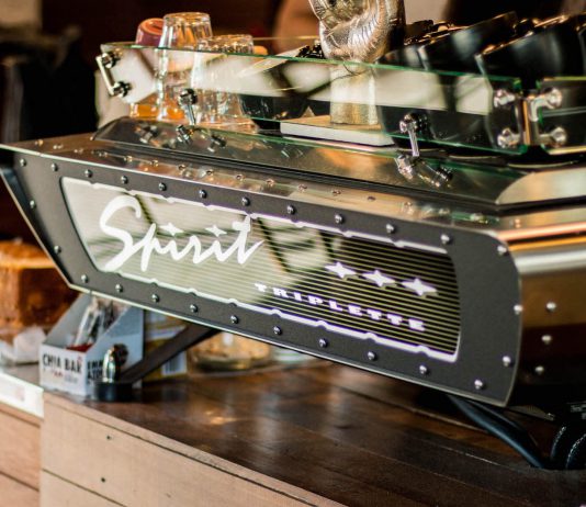 Modernist stone sculpture meets espresso machine