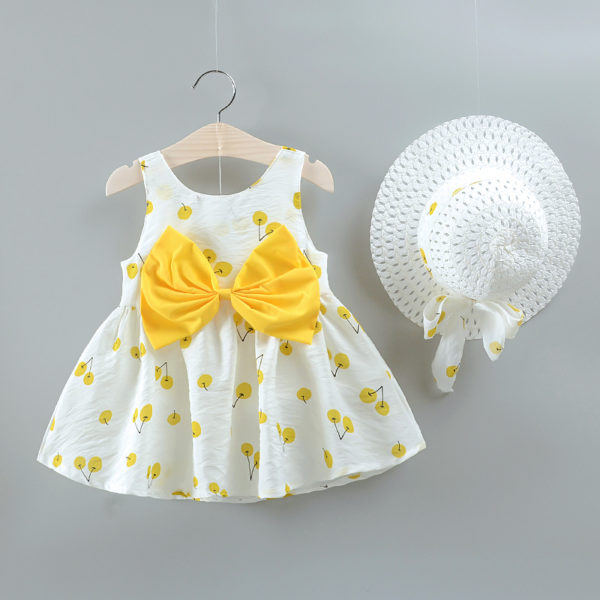2-piece Baby Cherry Allover Bow Decorative Dress and Hat Set ...