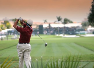 View from the teebox of the par 5 13th at DeBell Golf Club in Burbank