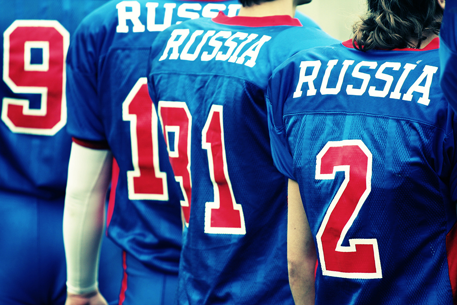 American football - soviet team players. Russia concept